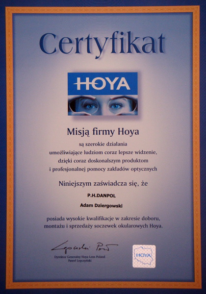 dyplom hoya optyk na francuskiej